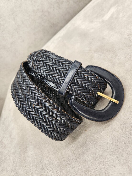 Capezio Accessories - Capezio Woven Belt Women's M Navy Blue Leather Wide Preppy Casual Braided